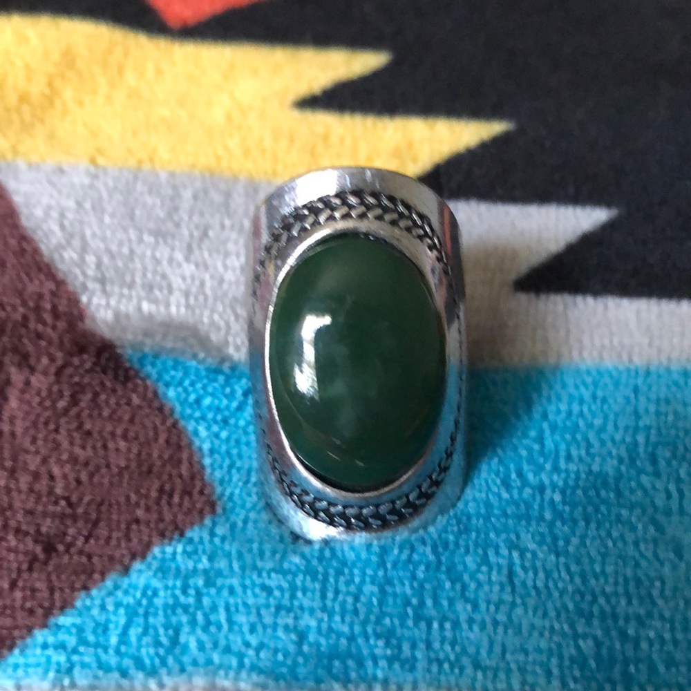 Large Silver And Green Ring - image 1